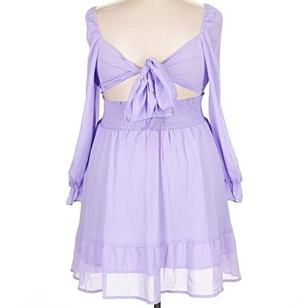 EXLURA Casual Long Lantern Sleeve Square Neck Ruffle Tie-Back Dress  - Size XXL - Picture 4 of 11